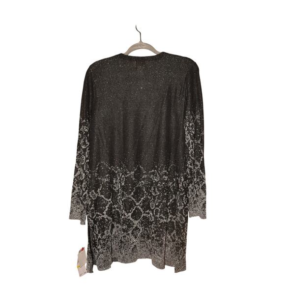 RUBY RD. NEW $59 Gray Silver Metallic Open Cardigan Sweater Medium - Picture 2 of 3